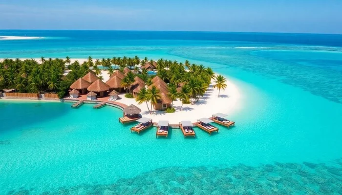 Aerial view of a luxury Maldives beach resort