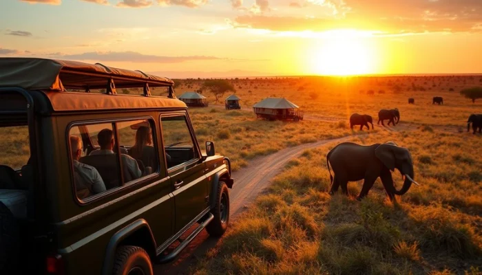 Elegant safari vehicle traversing a sunlit savannah