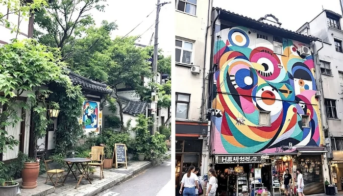 Ikseon dong and Hongdae with traditional houses and street art