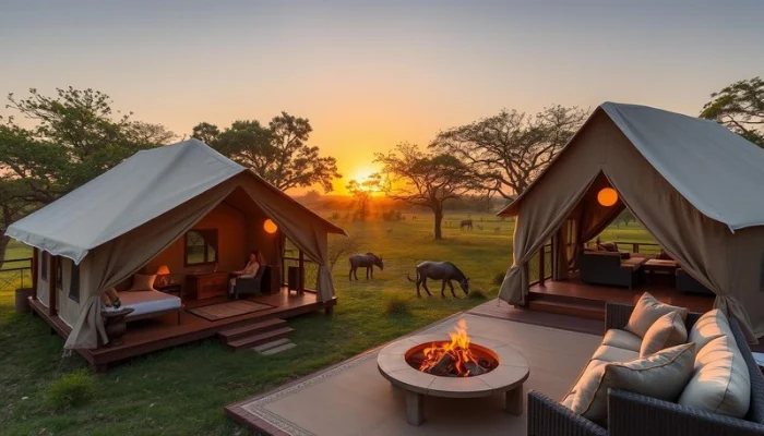 Luxurious tented camp nestled in the African wilderness