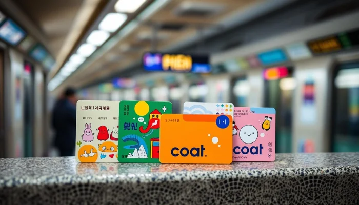 Seoul transportation cards in vibrant colors featuring various designs