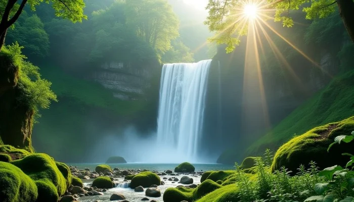 Silk Fall in Jiri Mountain with lush greenery and mist