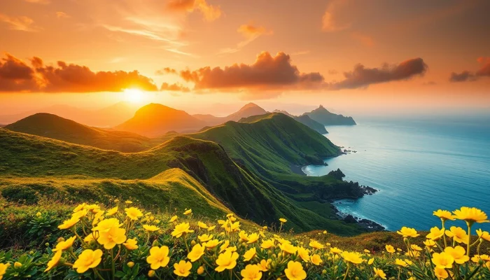 Vibrant Jeju Island landscape at sunset