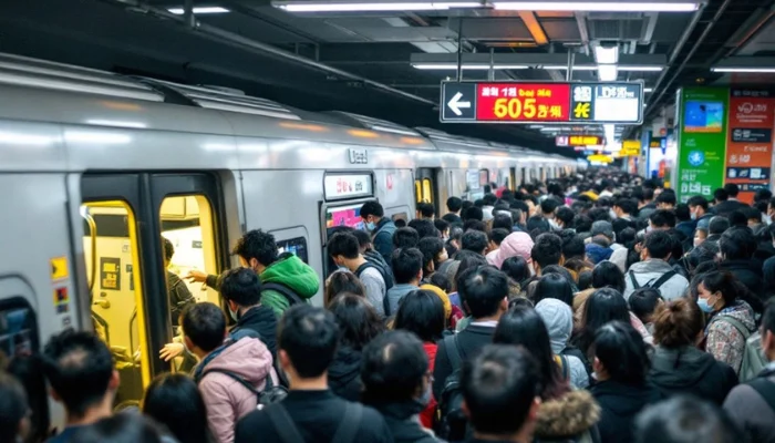 crowded seoul subway station with people and trains