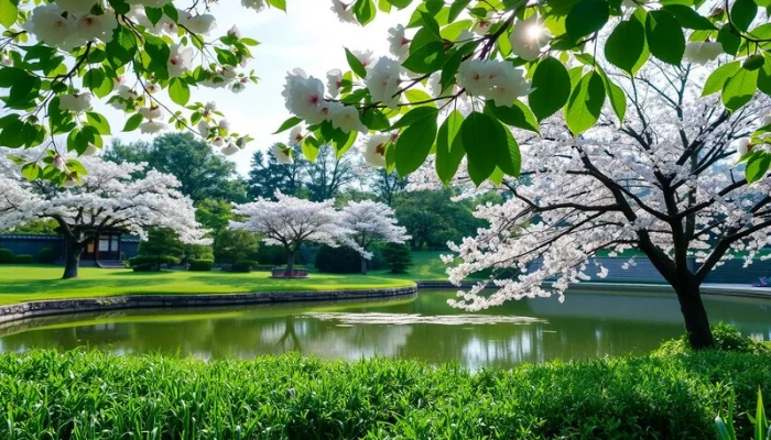 A serene view of a tranquil park in Seoul