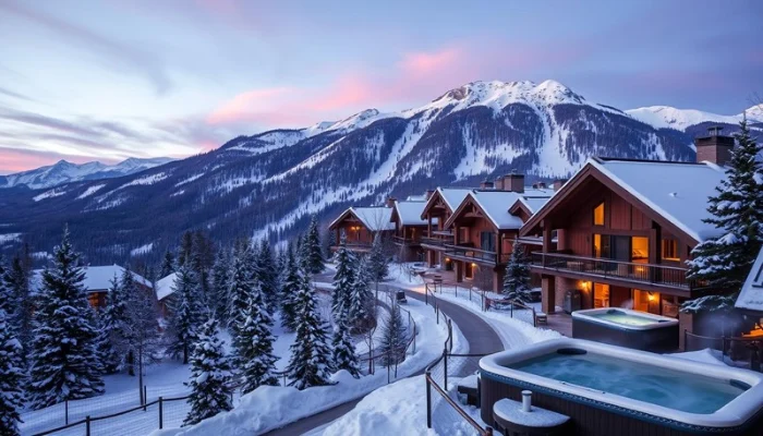 Elegant luxury ski resort nestled in the majestic Rocky Mountains