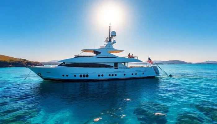 Luxurious yacht in Jeju Island clear blue waters