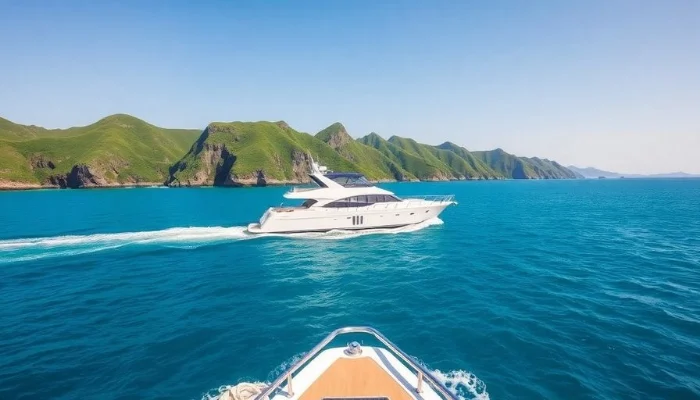 Luxurious yacht on clear waters of Jeju Island