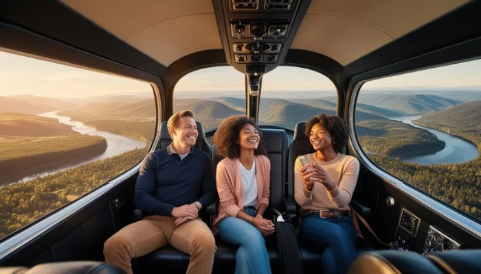 Passenger perspective from inside the helicopter