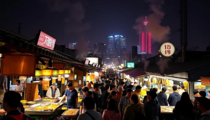 Seoul street food market at night