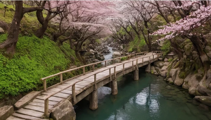 Cherry blossoms forming a tunnel over Yeojwacheon Stream