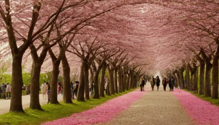 Yeouido Park lined with cherry blossoms